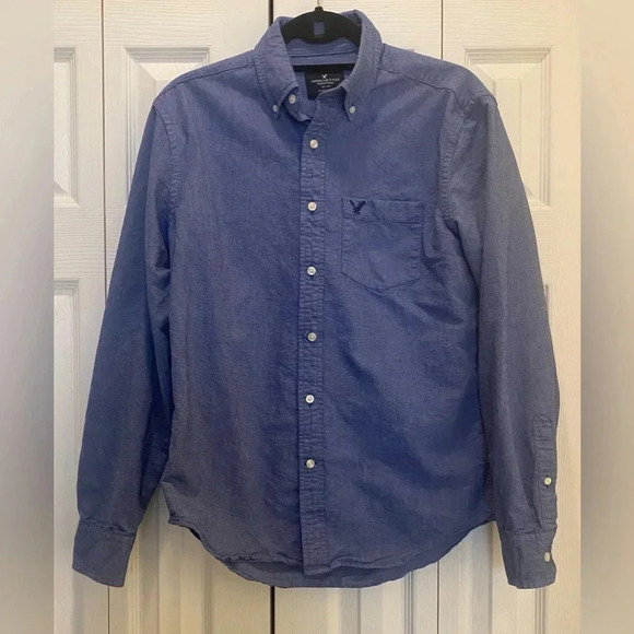 American Eagle Outfitter Men’s Dark Blue Collared Button Cotton Shirt Like New S - Picture 2 of 9